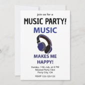 ミュージックヘッドホンパーティー ミュージックヘッドホン ミュージックが私を幸せにする ミュージック 招待状 (正面)