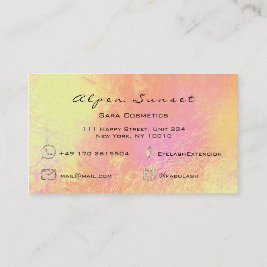 ミュージックメイクアップラッシュピーチバラ金ゴールドメタリックサンセット 名刺 (裏面)