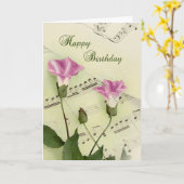 ミュージックモーニンググローリーフラワーズ誕生日 カード (黄色い花)