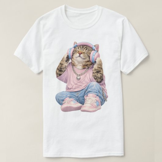 ミュージックラバーの猫Tシャツ Tシャツ (デザイン正面)
