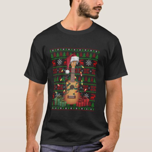ミュージックラバークリスマスライツ醜いミュージカルウクレレChris Tシャツ (正面)
