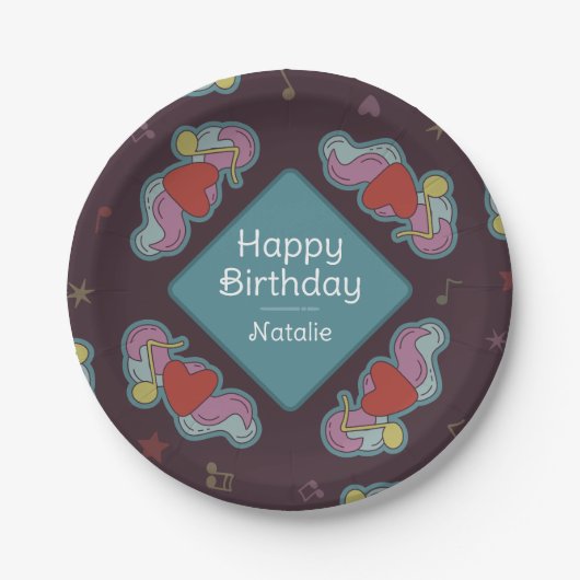 ミュージックラバードードルズテーマバースデーパーティーティール(緑がかった色) ペーパープレート (正面)