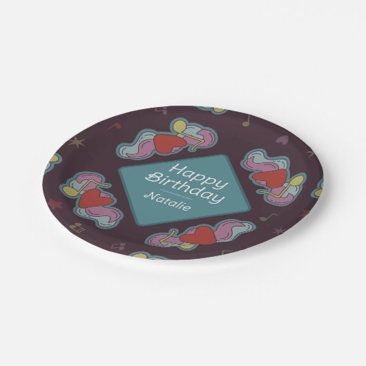 ミュージックラバードードルズテーマバースデーパーティーティール(緑がかった色) ペーパープレート (アングル)