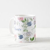 ミュージックラバーブルーピンクエレガントフローラウォーターカラー コーヒーマグカップ (正面左)