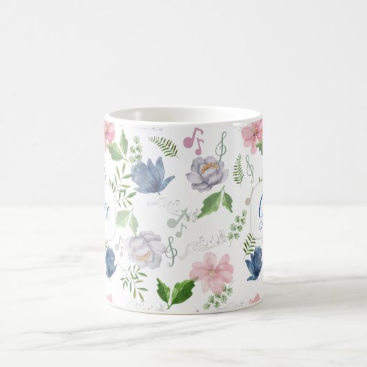 ミュージックラバーブルーピンクエレガントフローラウォーターカラー コーヒーマグカップ (中央)