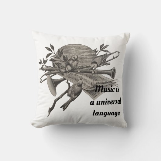 ミュージックラバーヴィンテージエッチングバンド楽器 クッション (正面)