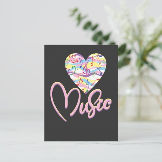 ミュージックラブハートトレブルクレフ、 音符記号ミュージカル楽器 ポストカード (スタンド正面)