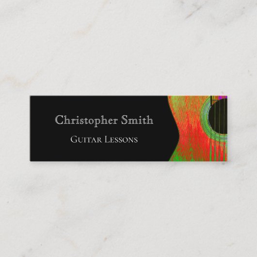 ミュージックレッスンレッドブラックギタービジネスカード スキニー名刺 (正面)