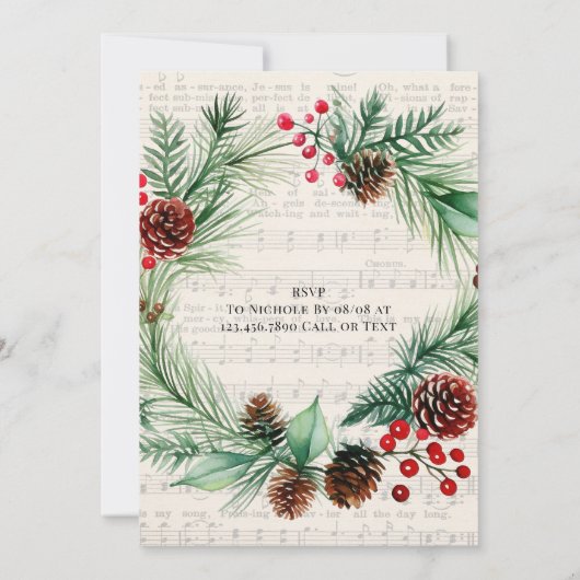 ミュージックレッドベリーリース結婚ズのカップルのシャワー 招待状 (裏面)