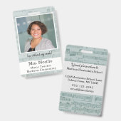 ミュージック先生のフォトIDバッジスマイルをマスクの後ろに バッジ (Front & Back)