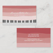 ミュージック先生コーラルレッドストライプピアノ鍵ミュージカル 名刺 (正面/裏面)