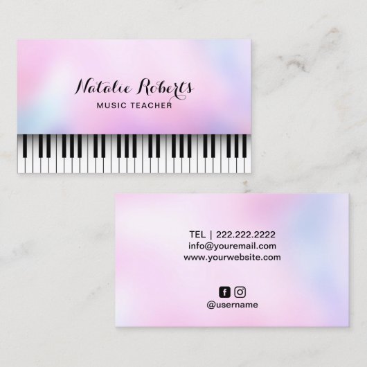 ミュージック先生ピアノ鍵ドリエレガントームピングラデーションク 名刺 (正面/裏面)
