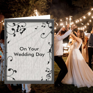 ミュージック葉バタフライズグレイ&ブラックウッド結婚ズ カード