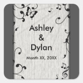 ミュージック葉バタフライズグレイ&ブラックウッド結婚ズ スクエアシール (正面)