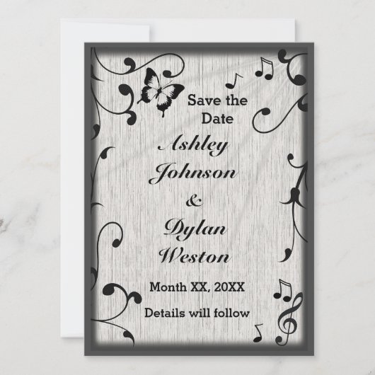 ミュージック葉バタフライズグレイ&ブラックウッド結婚ズ セーブザデート (正面)