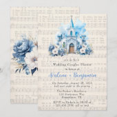 ミュージック ダスティーブルー チャーチ ウェディング カップル シャワー 招待状 (正面/裏面)