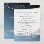 ミュージック ノーツ バー ミツバ祭 シルバーとブルー 招待状 (正面/裏面)