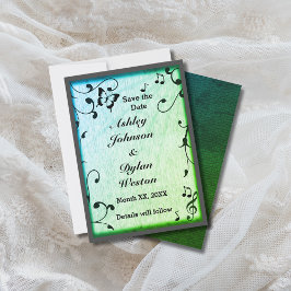 ミュージック バタフライ リーブス グリーン ウッド ウェディング セーブザデート