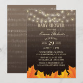 ミュージック ベイビー シャワー 秋の落ち葉 ストリング ライト 招待状 (正面/裏面)