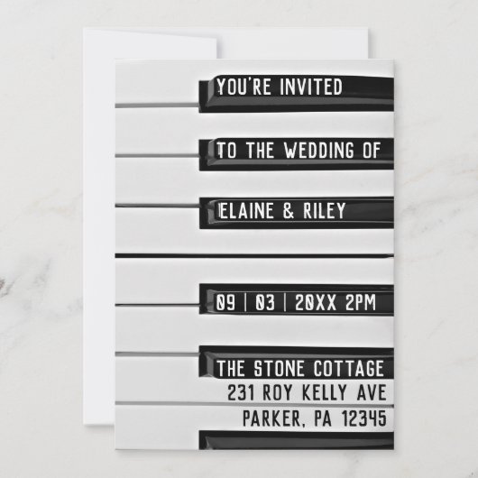 ミュージック=ラブピアノ鍵フォト結婚式招待状 招待状 (正面)