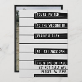 ミュージック=ラブピアノ鍵フォト結婚式招待状 招待状