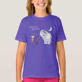 ミュージック 動物 - "一緒に歌おう" パープル 子供用 Tシャツ