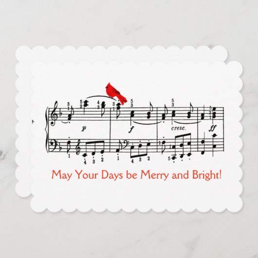 ミュージック&(鳥)ショウジョウコウカンチョウレッドバードクリスマスカード シーズンカード (正面/裏面)