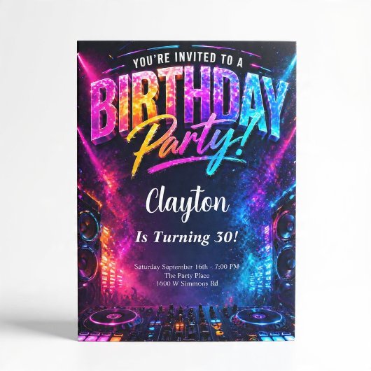 ミュージックDJクラブテーマの誕生日パーティー 招待状
