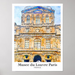 ミュージーデュルーヴルパリトラベルウォーターカラーハンドドロード ポスター