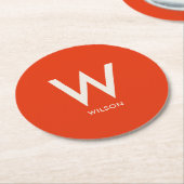 ミューテッドレッドモノグラムパーソナルパーティ ラウンドペーパーコースター (アングル)