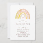 ミューテッド レインボー 水彩 ピンク バーチャル ベイビー シャワー 招待状 (正面)