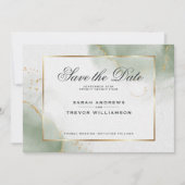 ミューテッド sage アブストラクト マーブル Save the Date 招待状 (正面)