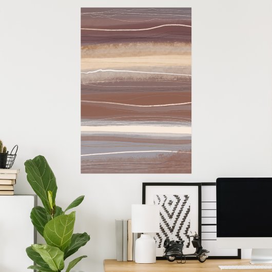 ミュートされたアーストーン梅ミニマル抽象芸術アート ポスター (ホームオフィス)