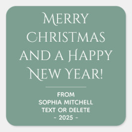 ミュートされたエレガンス海ティール（緑がかった色）クリスマスステッカー スクエアシール