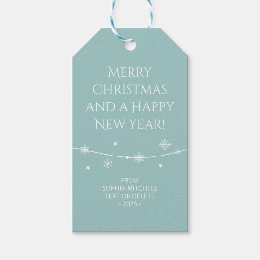 ミュートされたエレガンス – 静かなターコイズスノーフレーク ギフトタグ (正面)