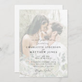 ミュートされたカップルモダンの写真結婚の葉のII 招待状 (正面/裏面)