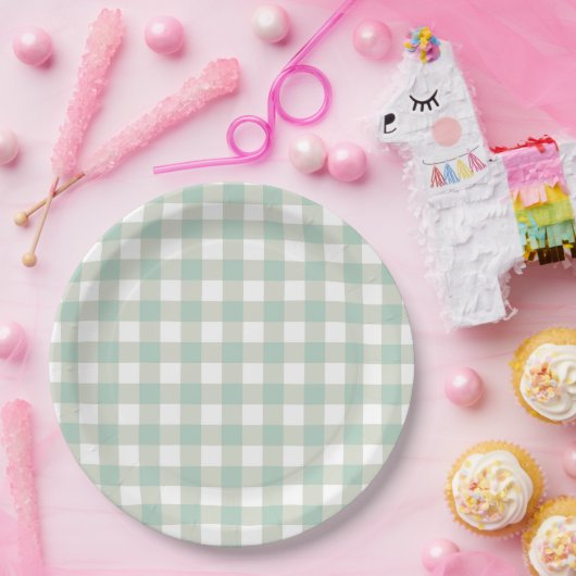 ミュートされたクラシックヴィンテージジンジャムチェックプレイドパターン ペーパープレート (パーティー)