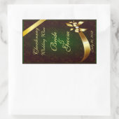 ミュートされたグリーンレース&金ゴールド結婚のワインラベルシール 長方形シール (バッグ)