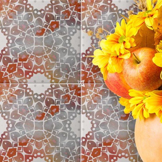 ミュートされたグレーと赤はっきりしたのヴィンテージ幾何学的パターン タイル