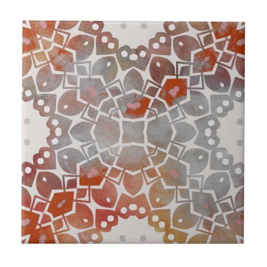 ミュートされたグレーと赤はっきりしたのヴィンテージ幾何学的パターン タイル (正面)