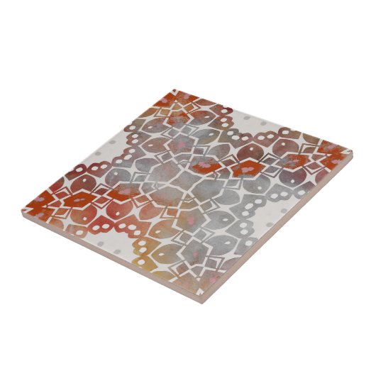 ミュートされたグレーと赤はっきりしたのヴィンテージ幾何学的パターン タイル (側面)