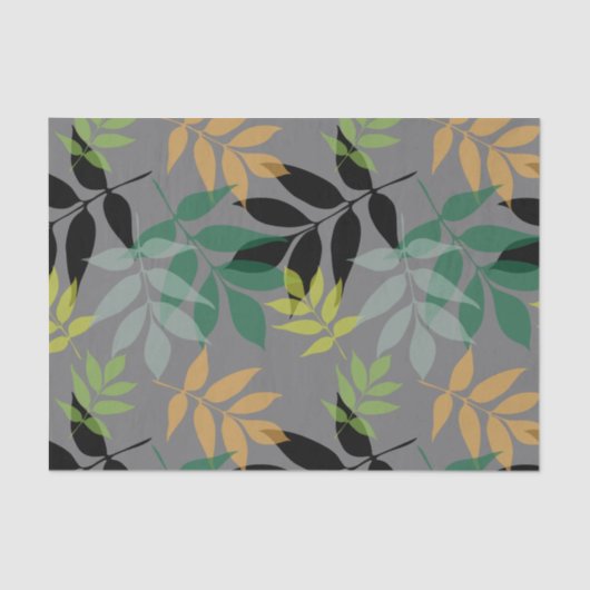 ミュートされたグレー上の現代の新しい重なり合った葉 薄葉紙 (正面)