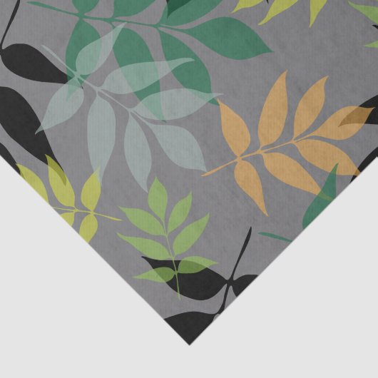 ミュートされたグレー上の現代の新しい重なり合った葉 薄葉紙 (詳細)