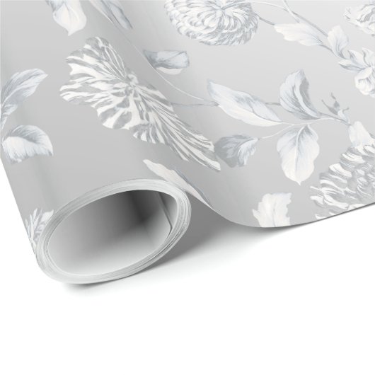 ミュートされたサテンシルバーグレー結婚フローラ ラッピングペーパー (ロールコーナー)