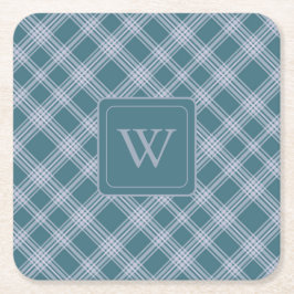 ミュートされたシアンのプレイドパターンコースター スクエアペーパーコースター