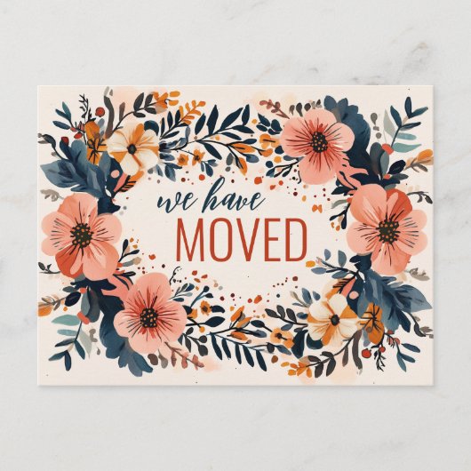 ミュートされたシックな花模様新しいアドレスを移動 ポストカード (正面)