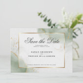 ミュートされたセージ抽象芸術大理石の日付を保存 招待状 (スタンド正面)