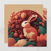 ミュートされたトーンラビット中国の新年招待状 招待状 (正面/裏面)