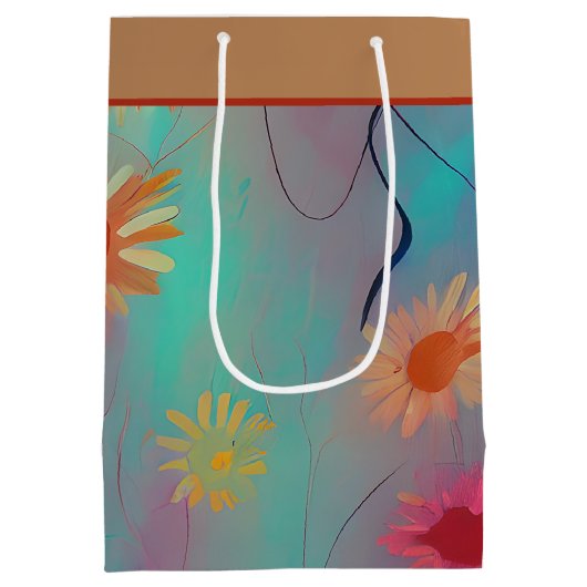 ミュートされたトーン抽象芸術ひまわり中抱き枕 ミディアムペーパーバッグ (裏面)