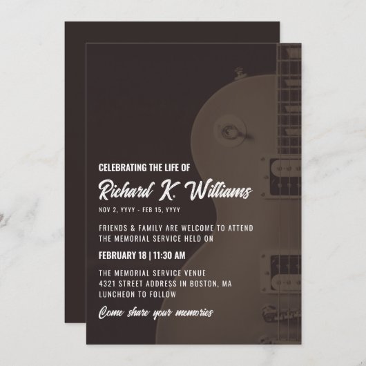 ミュートされたトーン祝ギターのライフ 招待状 (正面/裏面)